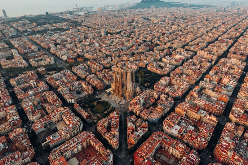 Barcelona cityscape with Mediterranean sea and architecture